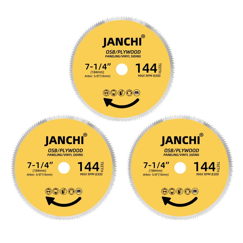 Jianchi 3Pack 7-1/4 Inch 144T Circular Saw Blade, Plywood, OSB, Paneling and Vinyl Siding Fast and Smooth Cutting Saw Blade 5/8 Inch Arbor - Image 1